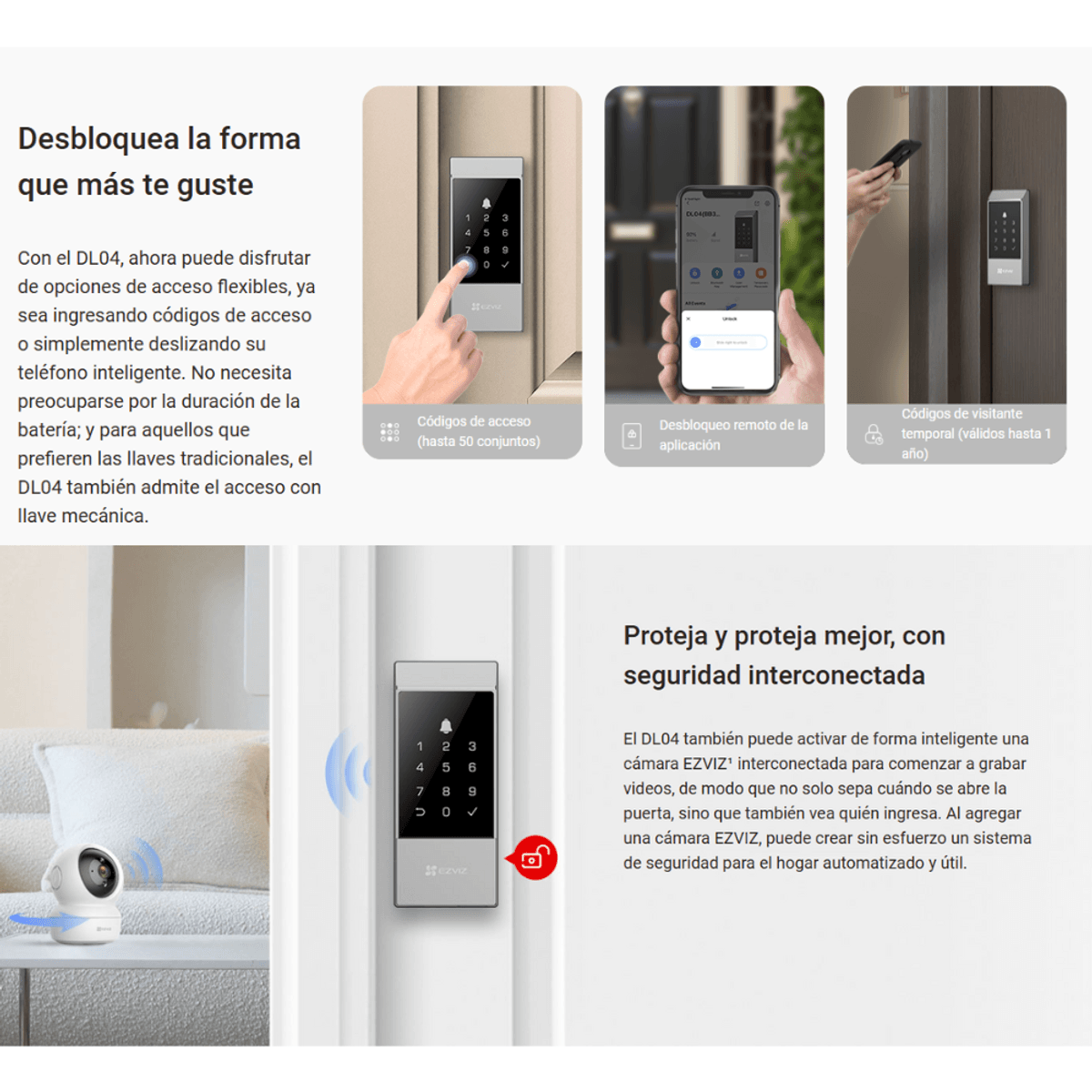 Cerradura EZVIZ DL04 métodos de desbloqueo y seguridad interconectada