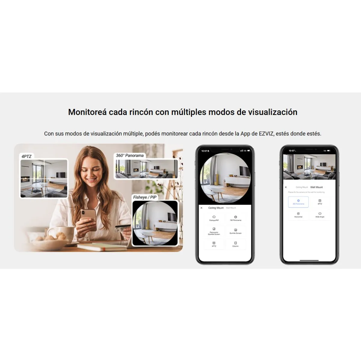 Cámara Seguridad Inteligente Wi-Fi EP4 Lente Ojo de Pez Panorámica Ezviz